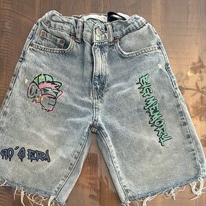 Zara Kids Gray Denim Shorts with Graphic Design